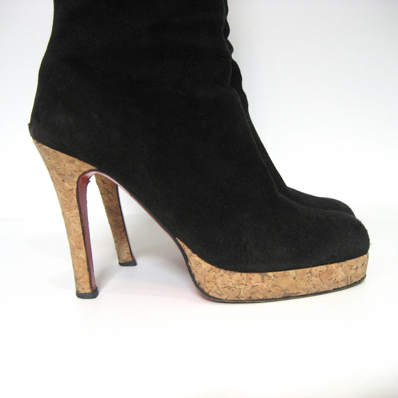 CHRISTIAN LOUBOUTIN Black Suede & Cork Boot Sz 38 - Picture 3 of 8